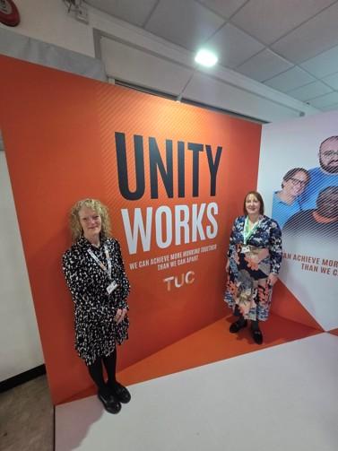 President Lisa O’Connor (l) and General Secretary Donna Wiggett (r) representing the AEP at the 158th Trades Union Congress in Brighton